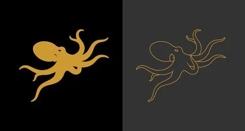 Golden octopus vector graphics with solid fill and outline styles Stock Illustration