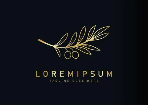 Golden olive logo design. Vector illustration of olive branch for brand. Vint Иллюстрация
