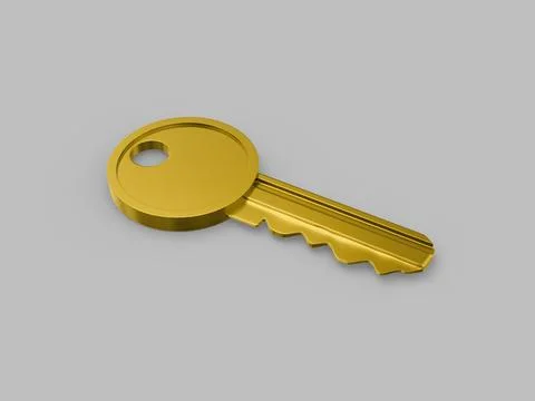Golden one color key on surface on gray flat background. Minimalistic desig.. Stock Photos