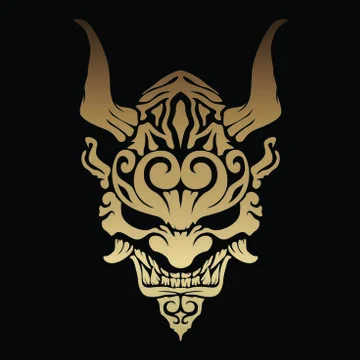Golden oni demon with beautiful patterns and horns on his head Stock Illustration