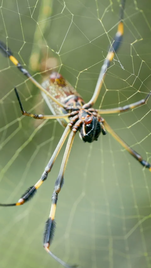 Golden orb weaver spider resting on its web in Costa Rica. Vertical Stock Footage 341267327