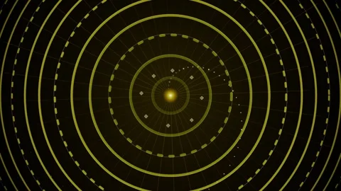 Golden Orbiting Orbs Abstract Background with Concentric Circles and Particle Stock Footage 346660827