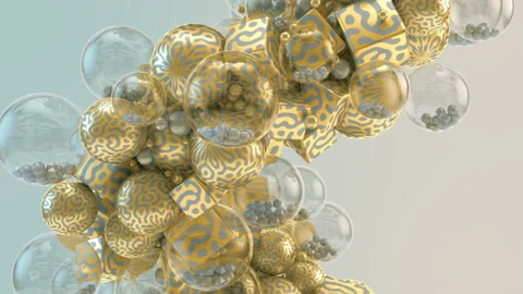 Golden Orbs and cubes loop background Stock Footage 238969640