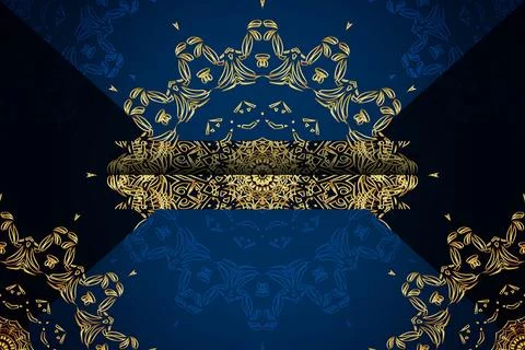Golden oriental pattern intricately designed on a rich blue background Stock-Illustration
