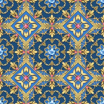 Golden oriental seamless pattern with gems Stock Illustration