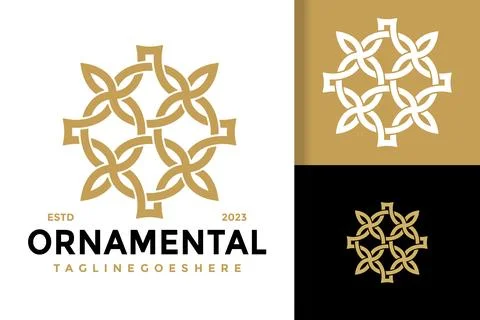 Golden Ornamental Leaf Logo vector icon illustration Stock Illustration