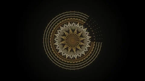 A golden ornamental mandala develops from a small center into concentric fl.. Stock Footage 347942291