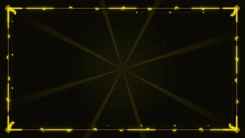Golden Ornate Border Frame with Light Rays on Dark Background Stock Footage 346660792