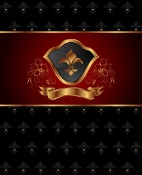 Golden ornate frame with shield Stock Illustration