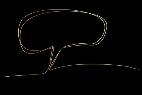 Golden oval bubble chat, simple vector single line at black Stock Illustration