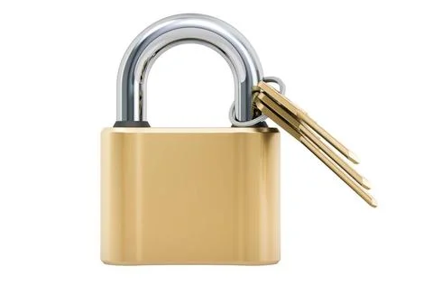 Golden padlock with keys, 3D rendering Golden padlock with keys, 3D render... Stock Photos