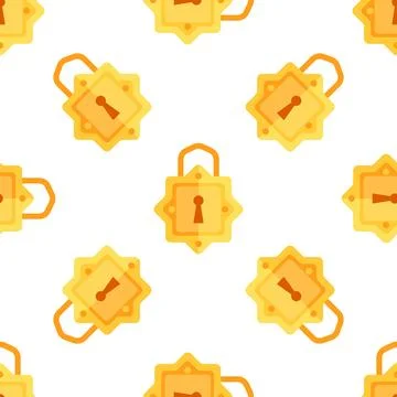 Golden padlock seamless pattern repeating on white background Stock-Illustration