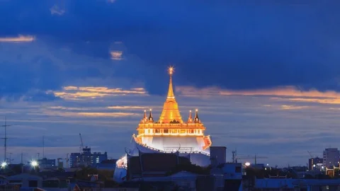 Golden pagoda of Wat Saket Temple / public landmark in Thailand Stock Footage