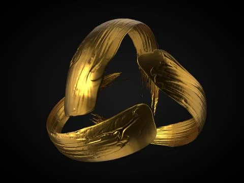 Golden paint stroke. flowing in air with rotational movements. 3d illustration Stock Illustration