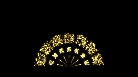 Golden Palm Tree Firework Burst with Shimmering Falling Spark Clusters Stock Footage 321089150