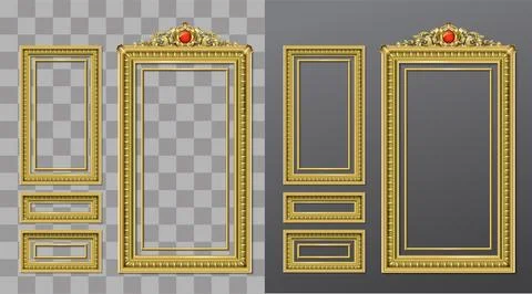 Golden panel baroque cabinet wall 库存插图
