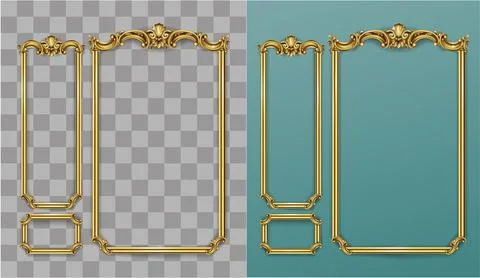 Golden panel baroque cabinet wall 库存插图