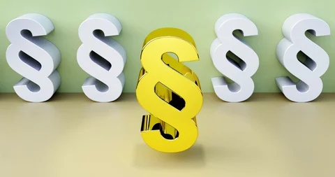 The golden paragraph sign. Concept for the application of justice. 3d rendering Stock Footage 94357876