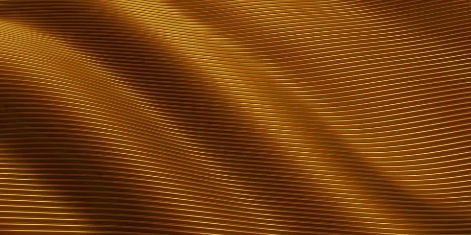 Golden parallel lines Distorted shape curve Golden plastic tube texture Moder Illustrazione stock