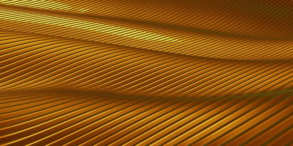 Golden parallel lines Distorted shape curve Golden plastic tube texture Moder Illustrazione stock