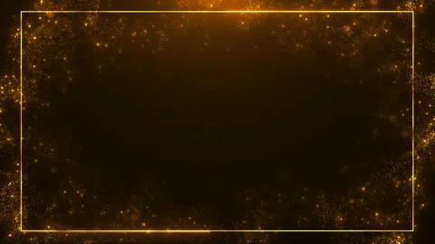 Golden particle border background glowing rectangle frame, dark luxury copy spac Stock Footage 340413144