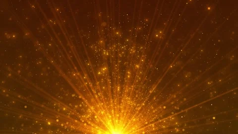 Golden particle burst rays background bright upward light, glowing sparks, festi Stock Footage 340418588