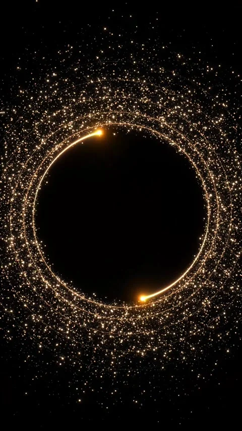 Golden Particle Circle Frame with Orbiting Light Trails Stock Footage 342629342