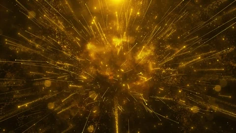 Golden particle explosion background radiant streaks, bright sparks, smoky glow, Stock Footage 340398380