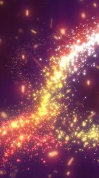 Golden particle explosion flowing through dark space, creating a dynamic abst Stock Illustration