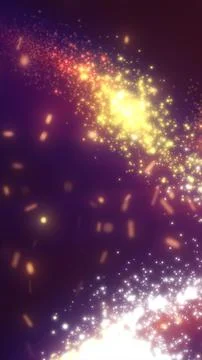Golden particle explosion flowing through dark space, creating a dynamic abst Stock Illustration
