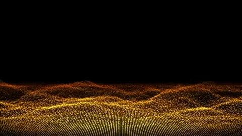 Golden Particle Explosion Point Cloud Wave Landscape on Black Background Stock Footage 319501014