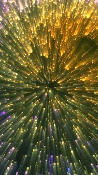 Golden particle explosion with radial light rays and bokeh sparkles on dark.. Stock Illustration