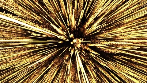 Golden particle explosion with radiant light streaks bursting from the center Stock Footage 327808481