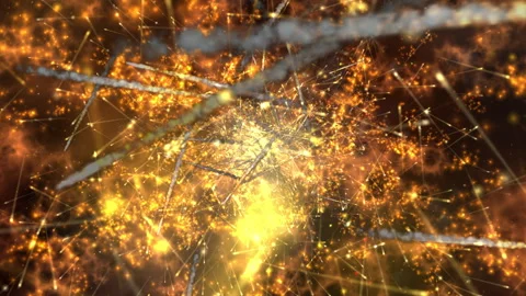 Golden Particle Explosion With Radiating Light Tendrils, Cinematic Abstract BG Stock Footage 336571043