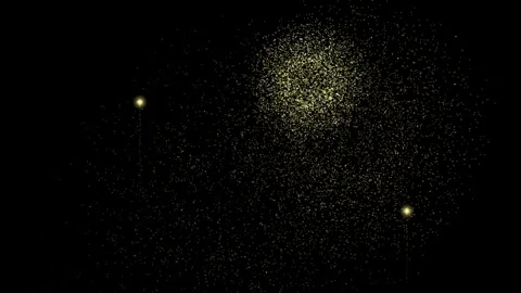 Golden Particle Fireworks Exploding Against a Dark Night Sky Background Stock Footage 328137786