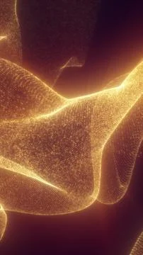 Golden particle mesh waves flow like luminous fabric, creating an abstract .. Stock Illustration
