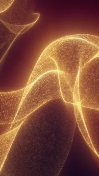 Golden particle mesh waves flow like luminous fabric, creating an abstract .. Illustrazione stock