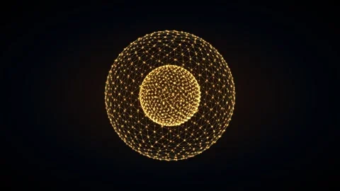 Golden particle network converges into a pulsing sphere Stock Footage 345186097