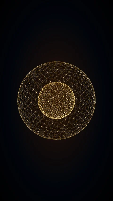 Golden particle network forms two rotating concentric spheres Stock Footage 345186195
