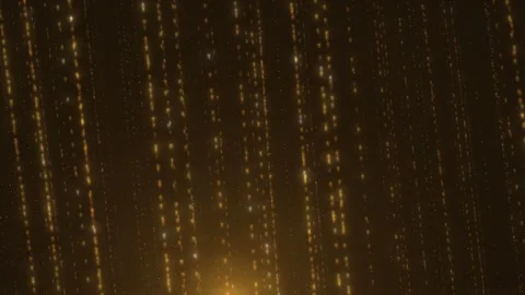 Golden particle rain falling in vertical streaks with a warm glow on a dark Vídeo Stock 344792674