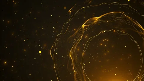 Golden particle ring glowing circular waves, dark amber space, floating bokeh do Stock Footage 340456495