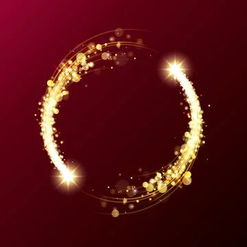 Golden particle shining round frame. Golden ring. Glowing circle border Stock Illustration