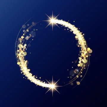 Golden particle shining round frame. Golden ring. Circular shining sparkling Stock Illustration