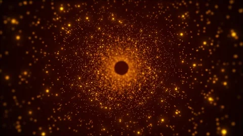 Golden particle vortex circular glowing dots, dark center, warm bokeh, abstract Stock Footage 340478784