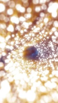 Golden particle vortex forming a glowing abstract tunnel, symbolizing energ.. Stock Illustration