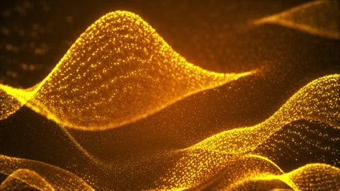 Golden particle wave background glowing sand like dunes, sparkling dust, warm bo Stock Footage 340411964