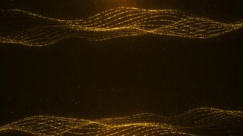 Golden particle wave border background flowing dotted lines, dark center space Stock Footage 333979426