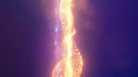 Golden particle wave with soft bokeh lights across a purple gradient Stock Footage 338396985