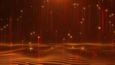 Golden particle waves and lines rising stage background Stock Footage 316528579