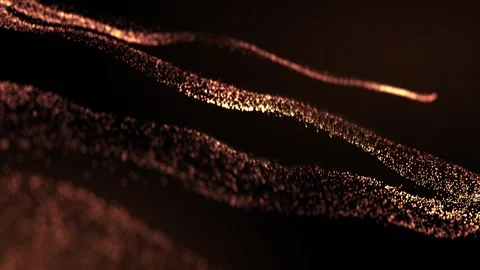 Golden particle waves flow through dark space, creating a warm, elegant Stock Footage 328707363